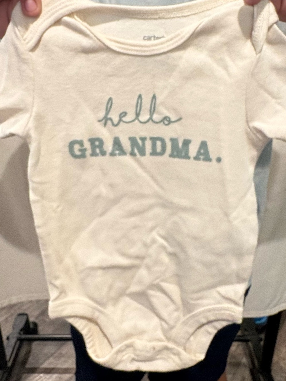 2Pc bundle Carter's Cream Bodysuit with Teal "hello GRANDMA." Print